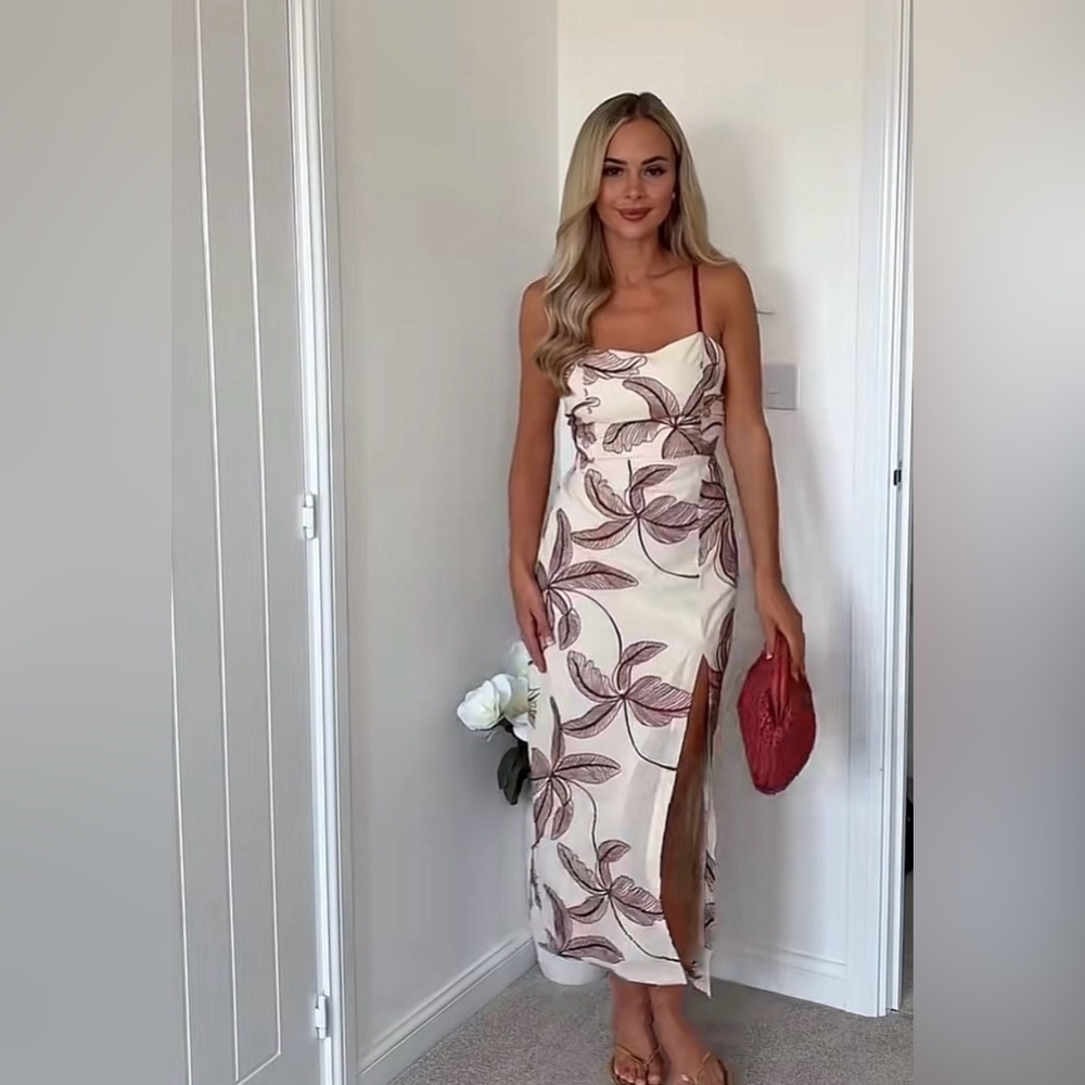 Zara NWT Floral Embroidered Cut Out Midi Braided Straps Resort Wear Dress- Small - Picture 5 of 11